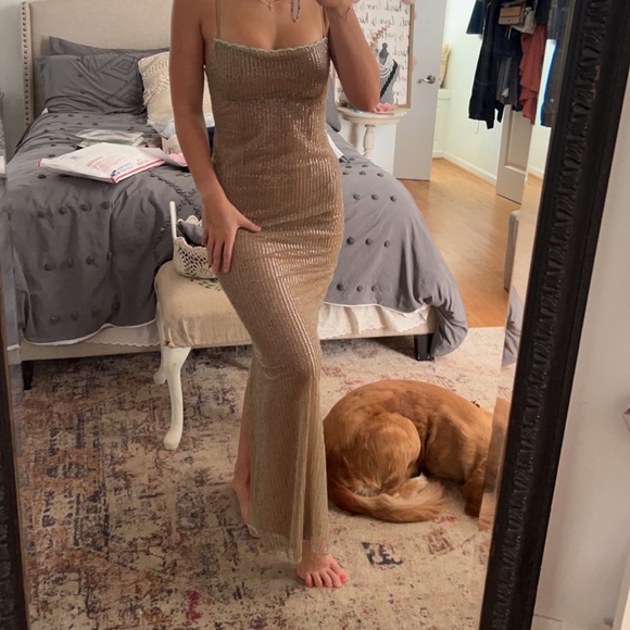 House of CB Alondra Beaded dress size small cafe au lait - Picture 6 of 7